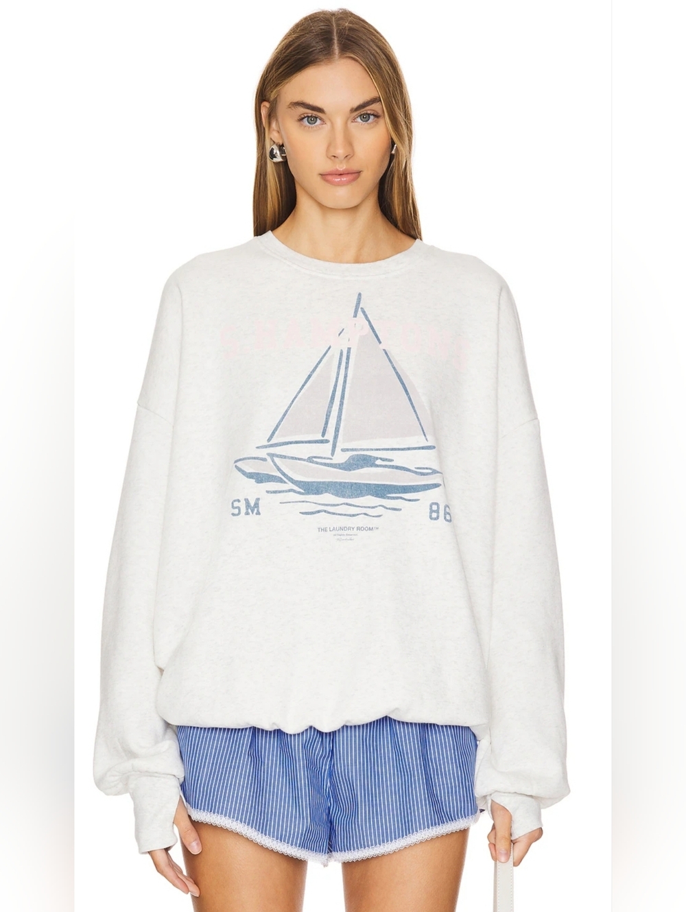 LAUNDRY ROOM NWT S. Hamptons Regatta Sweatshirt, Heather Grey, Sz S Revolve